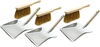 BawiTec 3 Stück Handwerker Kehrgarnitur Kehrblech-Set und Handfeger Kehrschaufel Kehrset Kokos