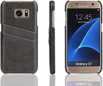 PluStore(TM) Synthetic PU Leather Back 2 Card Slots Case Cover for Samsung galaxy S7 (Grey)