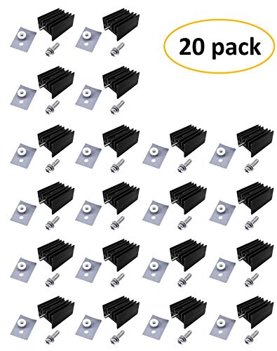 Easycargo TO-220 Heatsink + Insulator/Mounting kits (TO220 Heat sink +Screw+Washer+Bushing+Insulator rubberized Silicone) for LM78XX voltage regulator, MOSFET transistor 20mmx15mmx11mm (Black 20 pack)