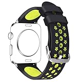 Apple Watch band,42mm Soft Silicone Sport Style Replacement Strap Wrist Band with Silver Metal Adapter for Apple Watch Series 1,Series 2 (Black&Volt )