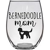 Bernedoodle Mom - Premium 21oz Stemless Wine Glass - Gift for Doodle Dog Lovers