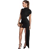 JUMISEE Women’s Elegant Irregular Ruched Mini Dress Flowy Ribbon Bodycon Cocktail Dress Sexy Pleated Formal Dresses
