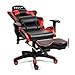 HULLR Gaming Racing Computer Office Chair With Foot Rest, Executive High Back Ergonomic Reclining Design With Detachable Lumbar Backrest & Headrest (PC PS4 XBOX Laptop) (Black/Red)