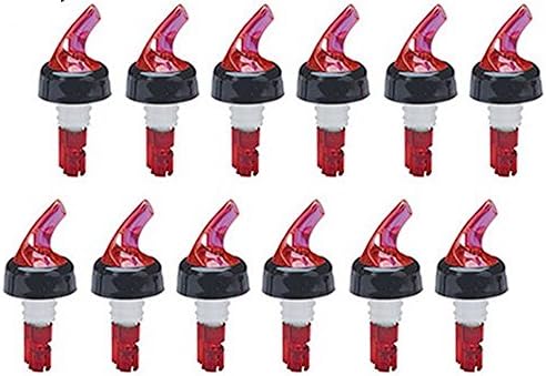 12 Red Spout Black Collar Measured Bottle Pourer - Auto Measuring 1 Oz
