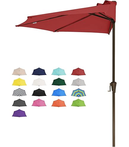 half wall patio umbrella led red FLAME&SHADE 9 ft with Push Button Tilt, powered LED Lights Akron Football will allow Color:Black/Royal Blue Cycling radio headsets