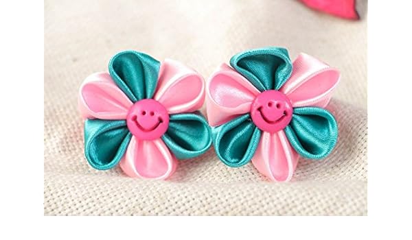 Amazon Com Set Of Handmade Kanzashi Ribbon Flower Hair Ties 2