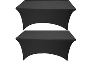 Gowinex 2 Pack 6FT Black Spandex Tablecloth Stretch Fitted Table Cover for Rectangular Table Event, Wedding, Banquet and Parties