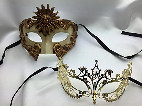 New Couple Lover Mask Gold Egyptian + Gold Extravagant Mardi Gras Venetian Halloween Ball Prom Masquerade Mask