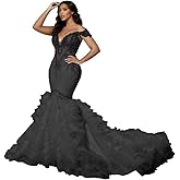 Off Shoulder Mermaid Wedding Dresses for Bride Crystals Beaded V-Neck Sparkly Bridal Wedding Gown with Train