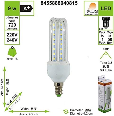 Lamp Led Bulb 3U Tube E14 3000 K Warm light 9 W 40815, Hot White - Image 4