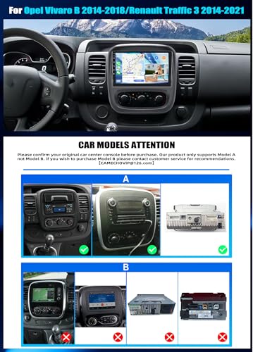 CAMECHO [4+64G] Android 15 Carplay Car Radio for Renault Trafic 3 2014-2021/Opel Vivaro B 2014-2018, Nav Carplay Android Auto, 9'' Touch Screen Bluetooth Radio Link Mirror WiFi FM/RDS EQ+Camera
