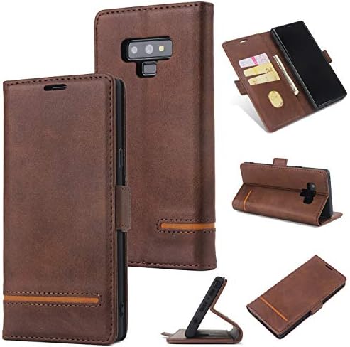 AKOPUGA Compatible with Samsung Galaxy Note 9 Wallet Case, PU Leather Flip Folio Case, Full Body Protective Case w/Card Holder/Cash Slots Magnetic Closure Cover for Galaxy Note 9 Dark Brown