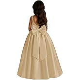 WDCVGTR Satin Flower Girl Dress with Big Bow Elegant Sleeveless A-Line Ball Gowns Formal Communion Wedding Party Dresses