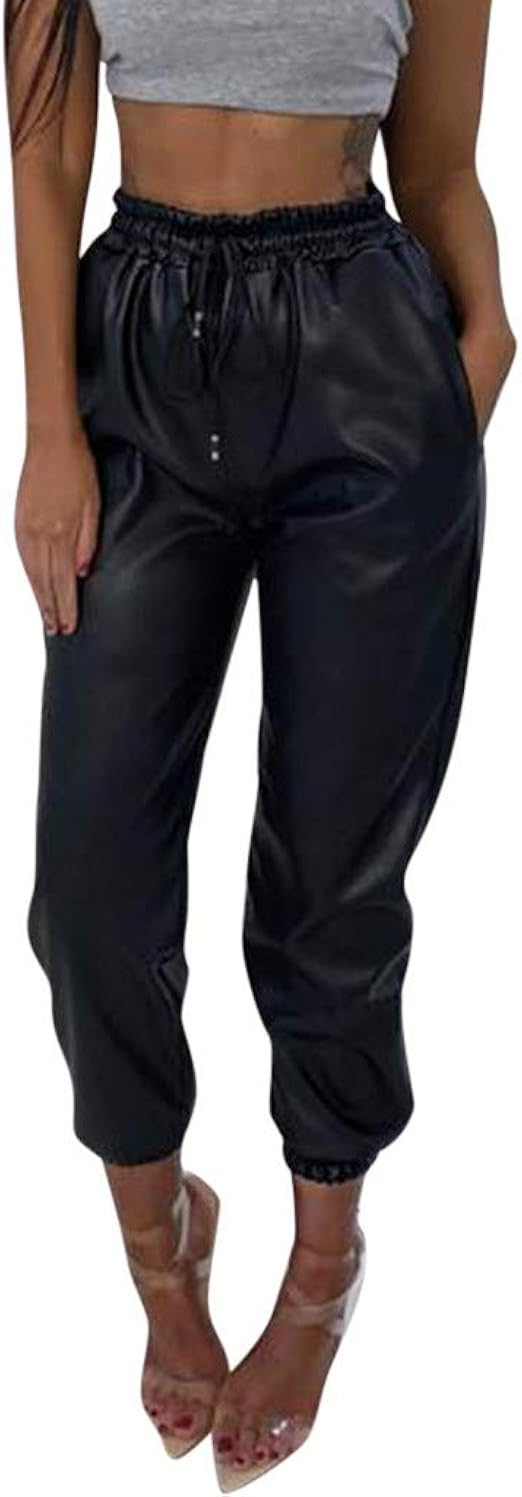 faux leather jogger pants for womens