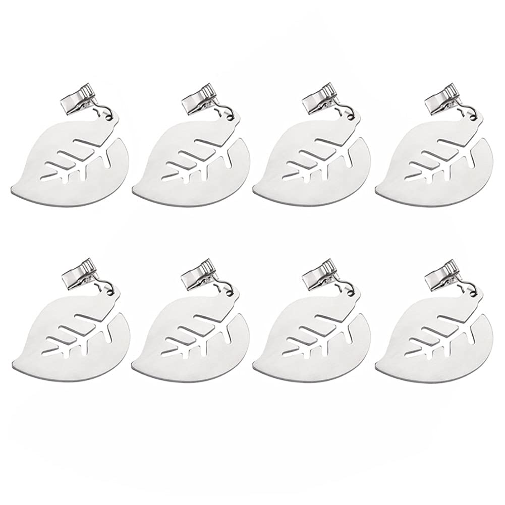 Alnicov Set of 8 Stainless Steel Tablecloth Weights with Clips for Family Dinner Table and Outdoor Picnic Decoration(Leaf)