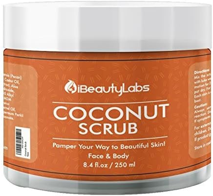 iBeautyLabs Face and Body Coconut Scrub – Pure Virgin Coconut Oil Exfoliator for Face – Exfoliates, Smoothens, and Nourishes Dull Skin – Best Body Scrub for Clearing Stretch Marks, Eczema, and Acne