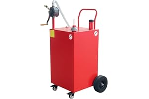 ELTRAWORS 50 Gallon Fuel Caddy With Wheels - Heavy Duty Steel Gas Can With Hand Pump - Portable Fuel Transfer Tank for Gasoline, Diesel, Kerosene - Wide Mouth Design for Construction, Farm, ATV, Generator