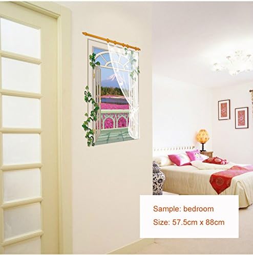 Vertical Version Window View with Curtain Vinyl Wall Sticker - Flower - Image 5