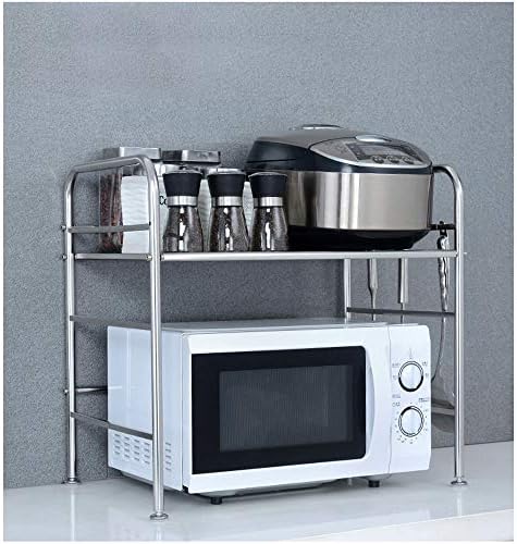 QFFL Kitchen Shelves， 2-Tier Kitchen Baker's Rack,Stainless Steel Microwave Oven Rack,Kitchen Counter Cabinet Shelf,with 8 Hooks Shelving Unit (color : Single layer (B))