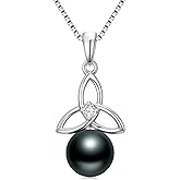YZAB Tahitian Celtic Black Pearl Necklace for Women Sterling Silver Black Pearls Necklace Gifts for Sister Birthday Anniversary Jewelry Valentine Christmas Gifts for Women Wife Her
