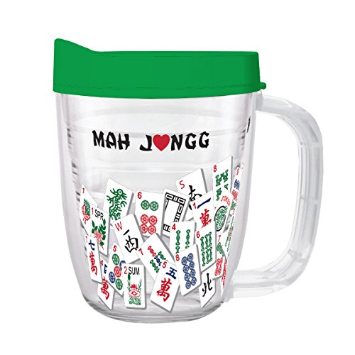 Tumbler Coffee Cup 12 oz - Mah Jongg Tile Design Tritan USA Drinkware (Green Lid)