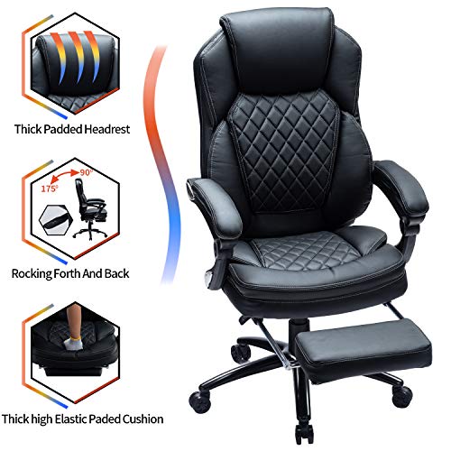 Kasorix Managerial and Executive Chair with Footrest,Home Office Chair with Black PU Leather,Melt Function Office Chair - Image 3