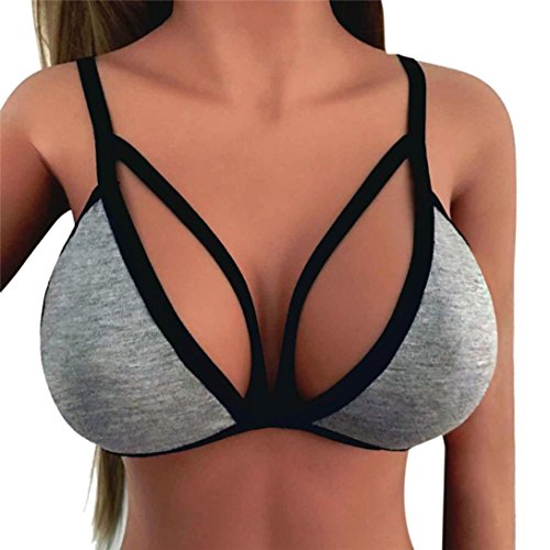 FUNIC Womens Sexy Bralette Pure Three Quarters Cup Unpadded Bra Camis Bustier Crop Top (M, Gray)