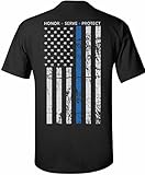 Patriot Apparel Thin Blue Line Police Tee T-Shirt Honor Hero Officer Short Sleeve Design (Large, Black)