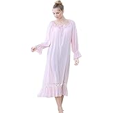 Flwydran Women's Long Sleeve Sleepwear Off The Shoulder Victorian Cotton Nightgown
