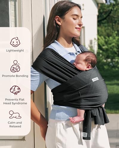 Momcozy Baby Carrier AirMesh - The Perfect Summer Water Sling for Newborns to Toddler 8-35 lbs - Cooling, Breathable and Lightweight Baby Wrap, Nice for Summer, Pool, Beach, Swimming, Black