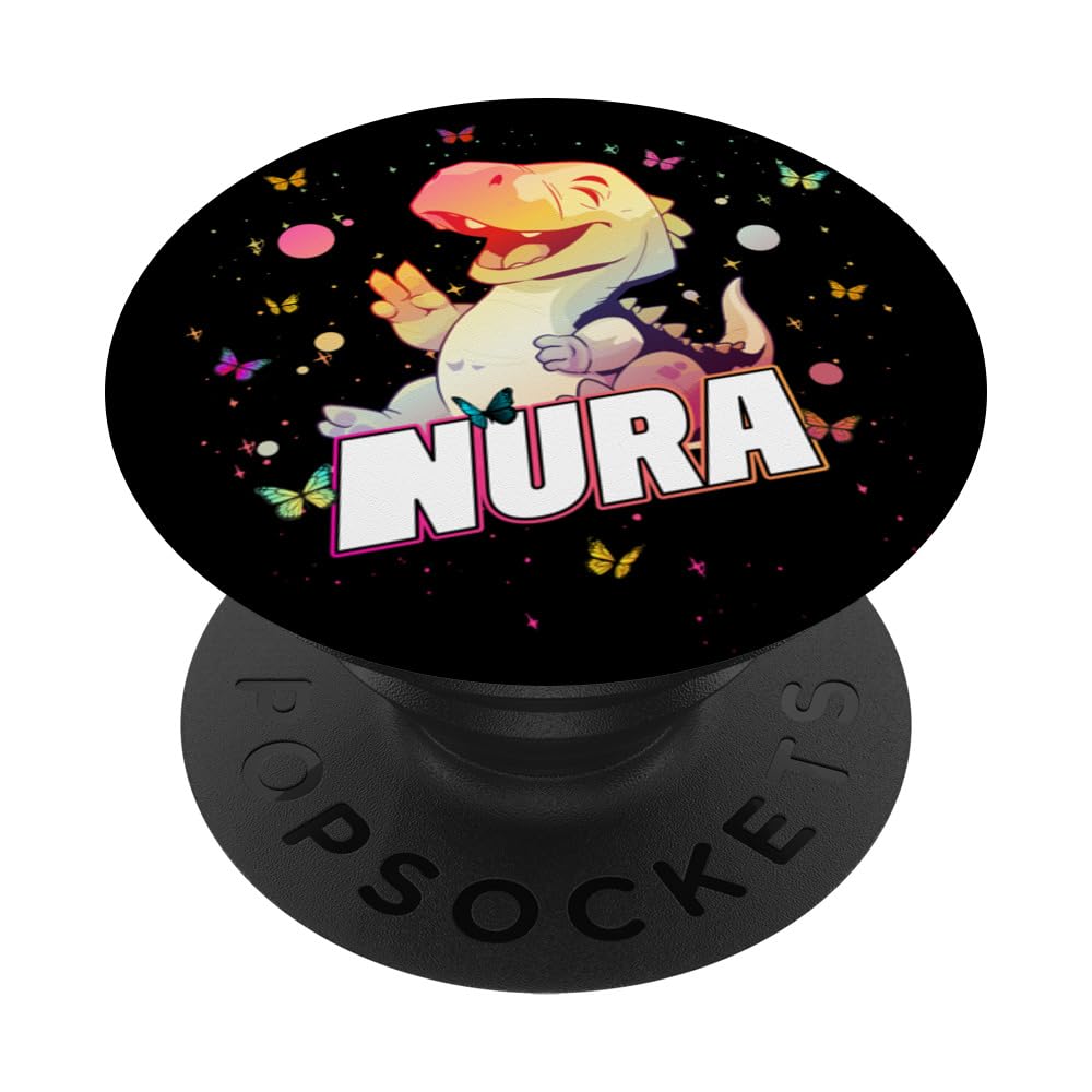 NURA - Adorable girl name with cute Dinosaur PopSockets Swappable PopGrip