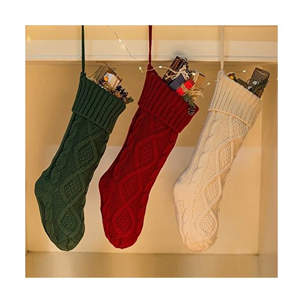 JBNEG 6 PCS 15'' Knit Christmas Stockings Woven Stockings Christmas Decorations White/Red/Green - Image 5