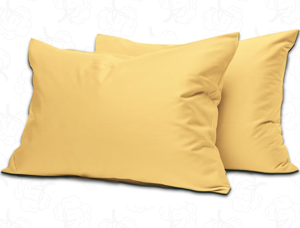 MistyMorning Pillow Cases 2 Pack Soft & Premium Quality Bedding & Linen, Egyptian Cotton 200 Thread Count, Breathable & Envelope Closure in Standard Size (50x75+15 cm) (Ochre/Yellow, Pack of 2)