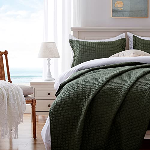 SunStyle Home Quilt Set King Olive Green Lightweight Bedspread Soft