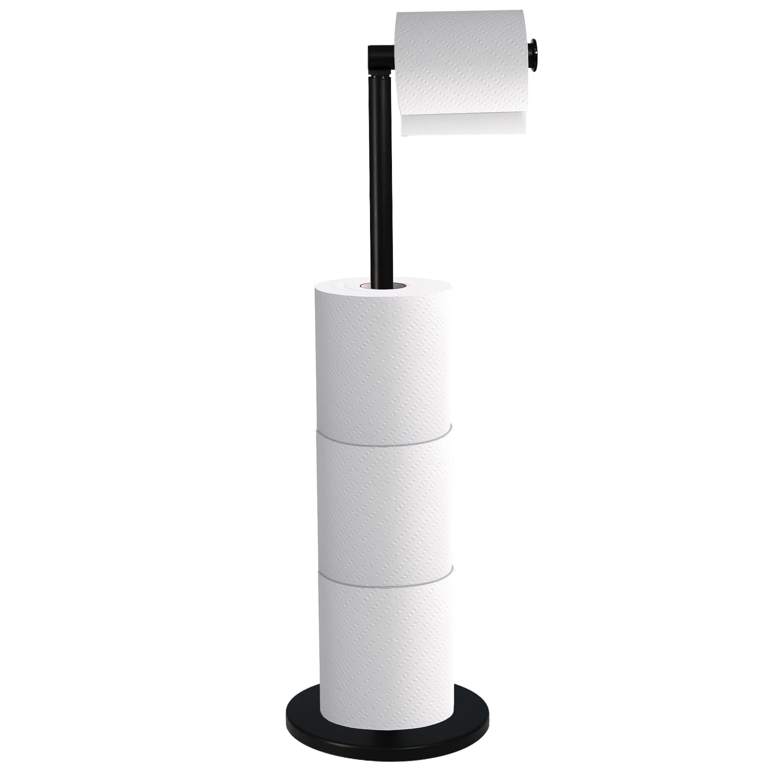 Crystals Toilet Roll Holder Free Standing - 2 in 1 Stainless Steel Toilet Paper Holder, Up to 5 Toilet Roll Storage - No Drill Toilet Roll Stand, Black