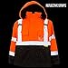 New York Hi-Viz Workwear J8511-XL Men's Ansi Class 3 High Visibility Safety Bomber Jacket With Zipper, PVC Pocket, Black Bottom and Detachable sleeve (Extra Large, Orange)