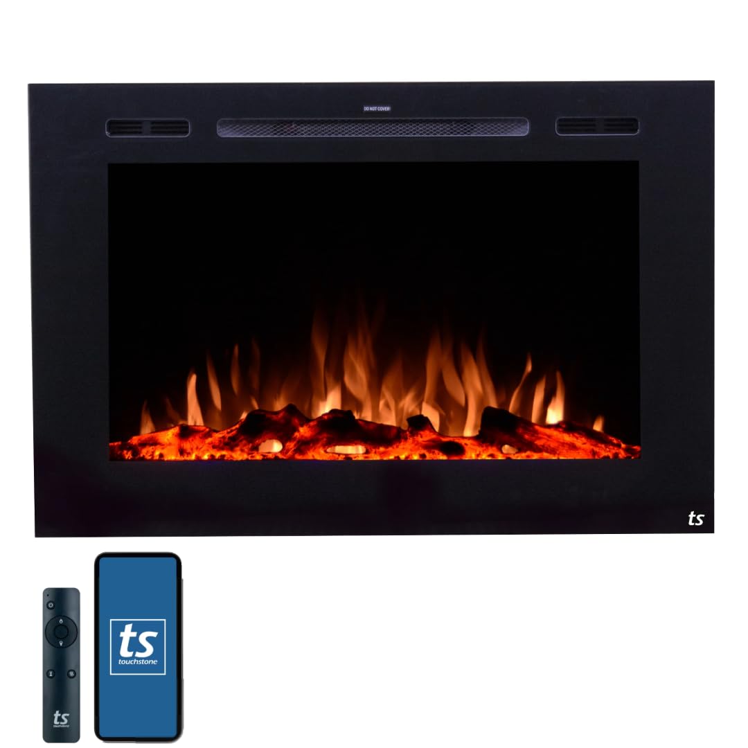 Photo 1 of Touchstone Smart Electric Fireplace-The Forte 40" Recessed Mounted-30 Realistic Ember Color/Flame Options-1,500W Heater w/Thermostat-Black-Log & Crystal Hearth Options-Alexa/WiFi Enabled