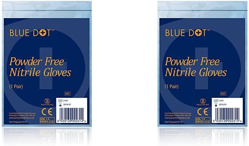 Blue Dot Nitrile Powder Free Gloves Medium Non-Sterile 2 Pack
