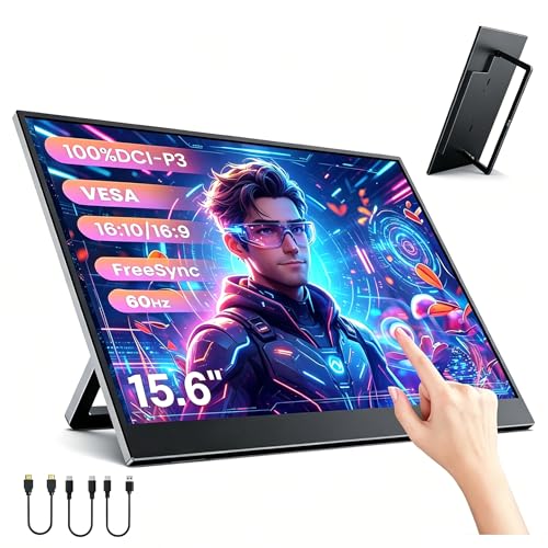 CNHVEIF Monitor Portátil, Pantalla de 15.6'' FHD 1080P 178 IPS, Segundo Monitor Externo Touch, Pantalla de Juegos, Altavoces Duales Incorporados, con HDMI/USB C para Xbox PS5 Switch Teléfono