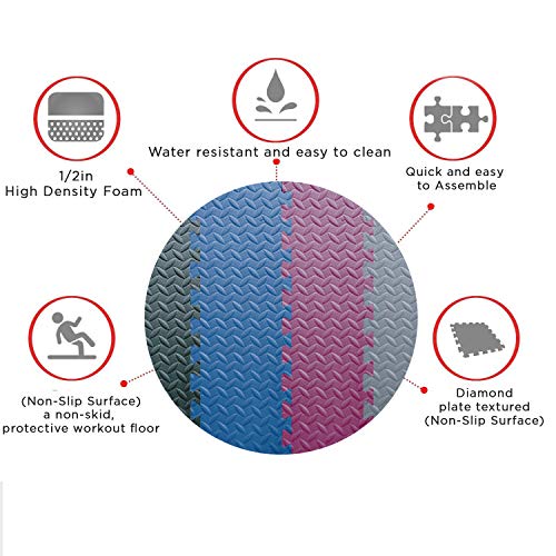 Aduro Sport Workout Floor Mat, Interlocking Foam Floor Mats, Exercise Rubber Foam Play Mat for Home Gym (Blue) - Thumbnail 3
