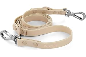 Wisedog Waterproof Dog Leash – 5ft/6ft Adjustable with 2 Hooks & Traffic Handle, Easy to Clean Double Clip Leash for Small, Medium, Large Dogs (Sand Color M)
