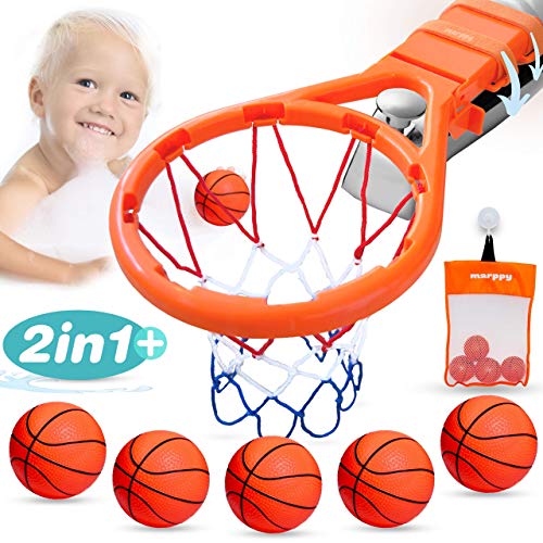 Bath Toy Basketball Hoop and 5 Balls Playset (2 in 1 Design) Bathtub