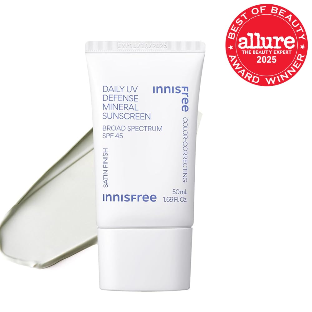 innisfree Daily Mineral UV Defense SPF 45 Face Sunscreen with Green Tint | Color Correcting | Hyaluronic Acid | Korean Skincare