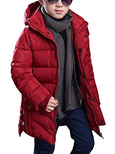 Big Boys' Winter Cotton Thick Quilted Hooded Parka Outwear Coat Wine Red Tag 130-47