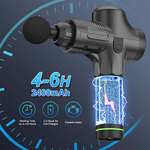 Massage Gun, 20 Speeds Adjustable Professional Handheld Deep Tissue Percussion Muscle Massager Quiet, 4 Heads Cordless Electric Massage Device for Pain Relief & Sports Relaxation (Black)