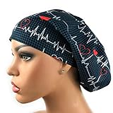 Women's EKG Heartbeat Surgical Scrub Hat Navy Blue Bouffant Cap