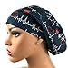Women's EKG Heartbeat Surgical Scrub Hat Navy Blue Bouffant Cap