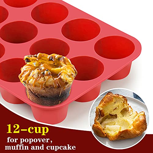 12Cup Silicone Popover Pans, Professional Popover Pan for Popovers