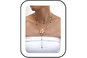Gold Flower Pendant Necklaces for Women Vintage Floral Layered Necklaces Sparkly Boho Rhinestone Long Y Necklace Colorful Bea
