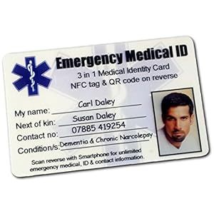 Emergency Medical ID Wallet Card. 3 in 1. Smartphone Compatible Contactless Holds UNLIMITED Emergency ID, Contact and Medical Information. Paramedics Scan Card with ANY Smartphone to Reveal As much information as you wish to provide.